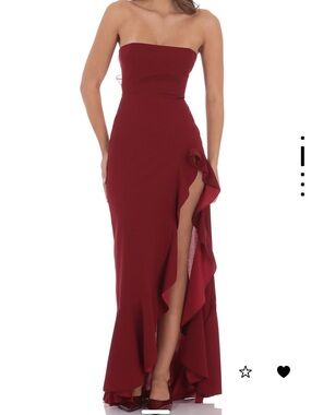 Lucy in the Sky corset strapless back bow maxi prom dress in maroon